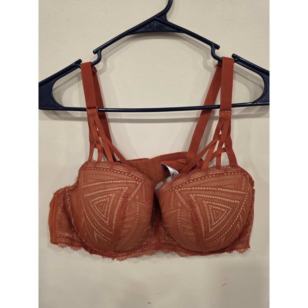 Adore Me 44B Bra Orange Lace Cup Underwire Back Closure Strappy Front
